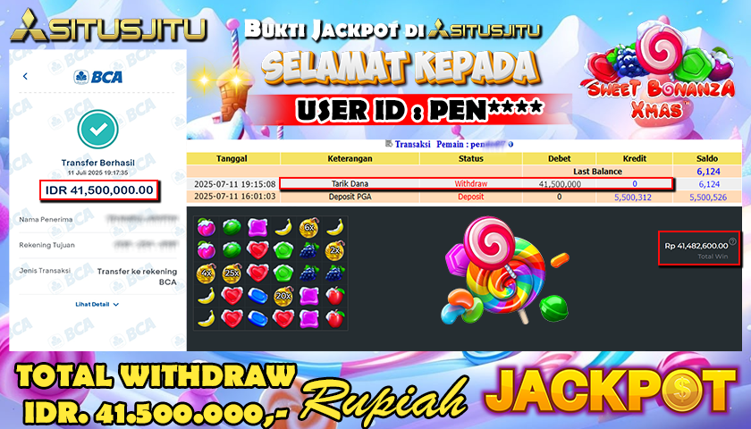 SITUSJITU  id : PEN**** MENANG BESAR DI SLOT SWEET BONANZA XMAS PRAGMATIC PLAY DENGAN TOTAL WITHDRAW Rp.41.500.000 ,- LUNAS