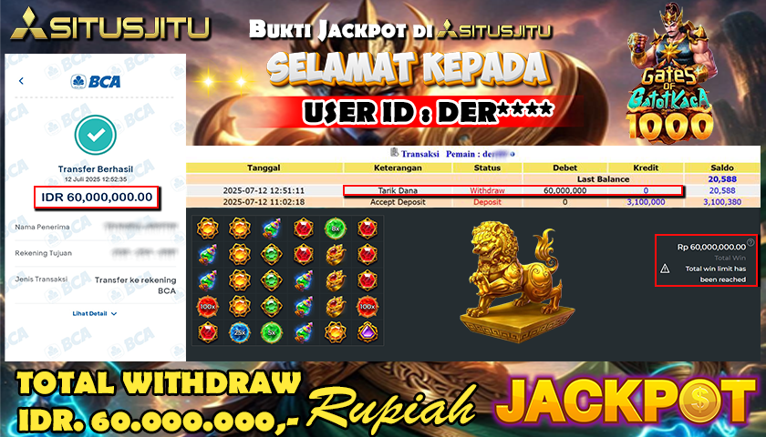 SITUSJITU id : DER**** JACKPOT MENANG BESAR DI GATES OF GATOT KACA 1000 PRAGMATIC PLAY Rp.60.000.000 ,- LUNAS