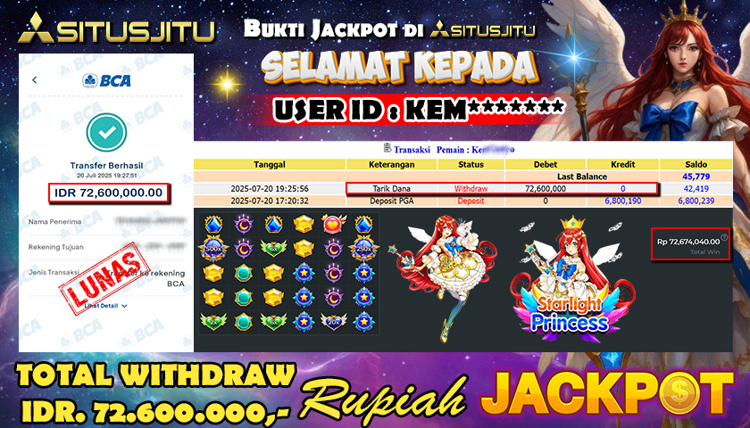 SITUSJITU id : KEN***** ACKPOT SLOT STARLIGHT PRINCESS 1000 Rp.72.600.000 ,- LUNAS