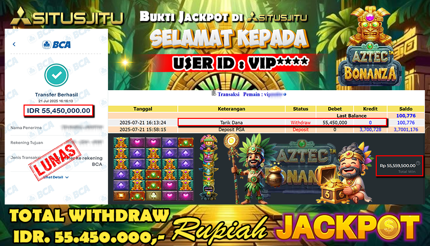SITUSJITU id : VIP**** JACKPOT SLOT AZTEC BONANZA Rp.55.450.000 ,- LUNAS