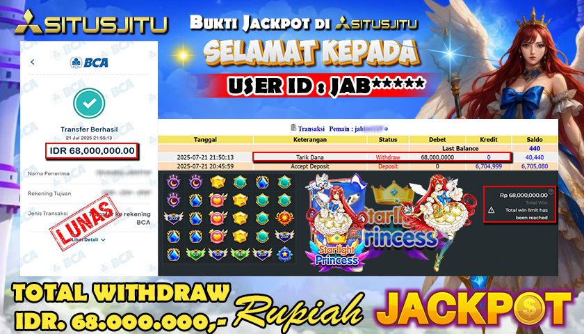 SITUSJITU id : JAB***** JACKPOT SLOT STARLIGHT PRINCESS 1000 Rp.68.000.000 ,- LUNAS