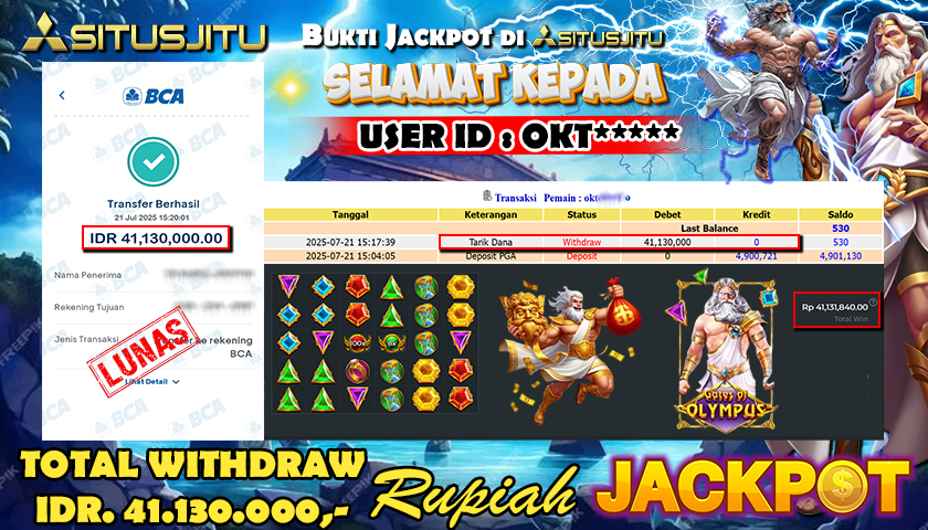 SITUSJITU id : OKT***** JACKPOT SLOT GATES OF OLYMPUS 1000 Rp.41.130.000 ,- LUNAS