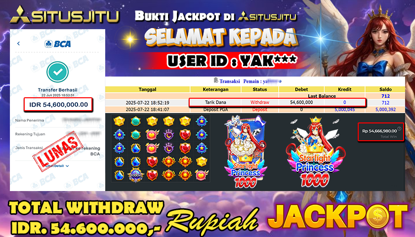 SITUSJITU id : YAK*** JACKPOT SLOT STARLIGHT PRINCESS 1000 Rp.54.600.000 ,- LUNAS