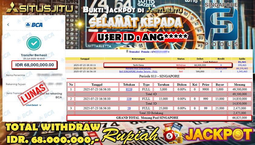 SITUSJITU id : ANG****** MENANG BESAR DI POOL SINGAPORE DENGAN TOTAL WITHDRAW Rp.68.000.000 ,- LUNAS