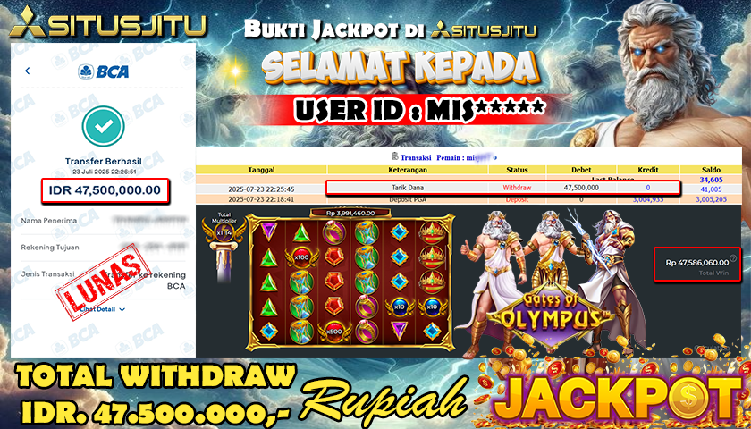 SITUSJITU id :MUH***** JACKPOT SLOT GATES OF OLYMPUS 1000 Rp.47.500.000 ,- LUNAS