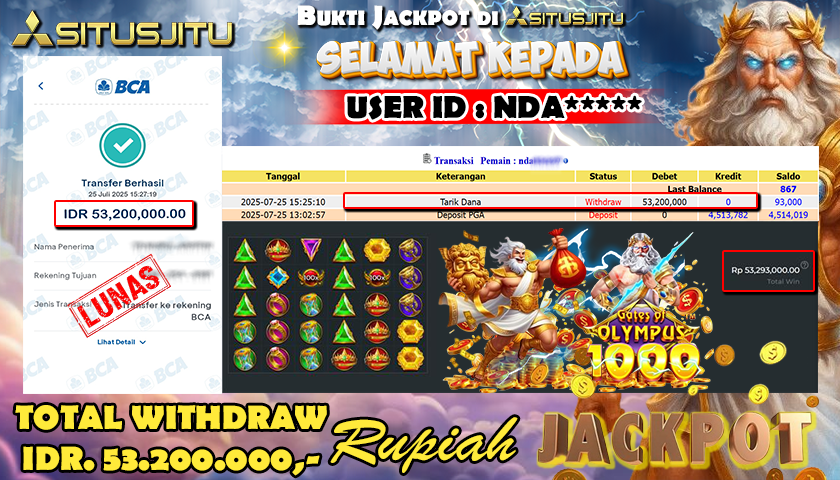 SITUSJITU id :NDA***** JACKPOT SLOT GATES OF OLYMPUS 1000 Rp.53.200.000 ,- LUNAS