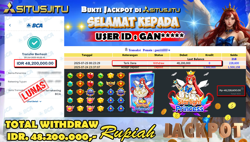 SITUSJITU id : GAN***** JACKPOT SLOT STARLIGHT PRINCESS 1000 Rp.48.200.000 ,- LUNAS