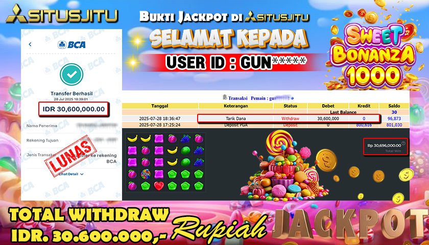 SITUSJITU id : GUN****** JACKPOT SLOT SUGAR RUSH 1000 PRAGMATIC PLAY Rp.30.600.000 ,- LUNAS
