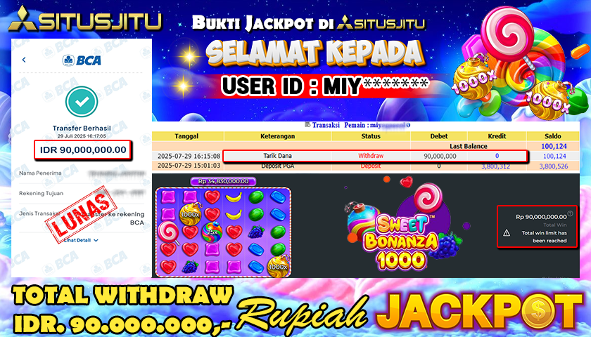 SITUSJITU  id : MIY******* MENANG BESAR DI SLOT SWEET BONANZA 1000 PRAGMATIC PLAY DENGAN TOTAL WITHDRAW Rp.90.000.000 ,- LUNAS