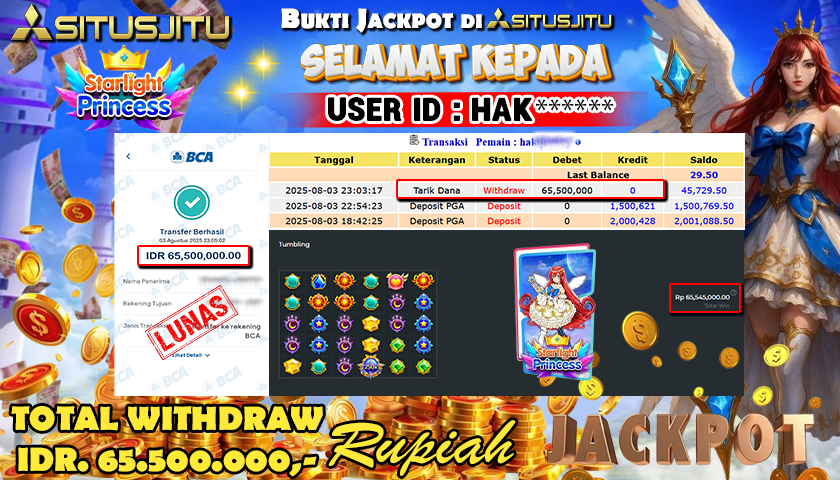 SITUSJITU id : HAK***** ACKPOT SLOT STARLIGHT PRINCESS 1000 Rp.65.500.000 ,- LUNAS