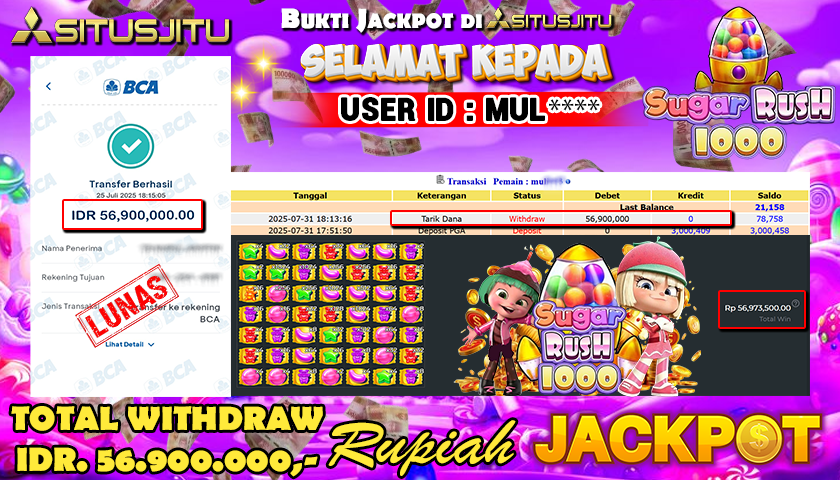 SITUSJITU id : MUL***** JACKPOT SLOT SUGAR RUSH 1000 Rp.56.900.000 ,- LUNAS