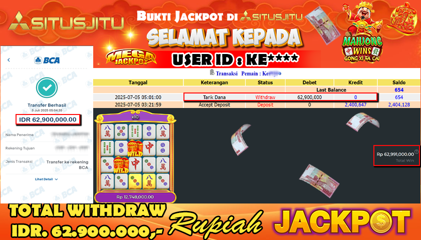 SITUSJITU id : KE**** JACKPOT MENANG BESAR DI MAHJONG WINS - GONG XI FA CAI PRAGMATIC PLAY Rp.62.900.000 ,- LUNAS