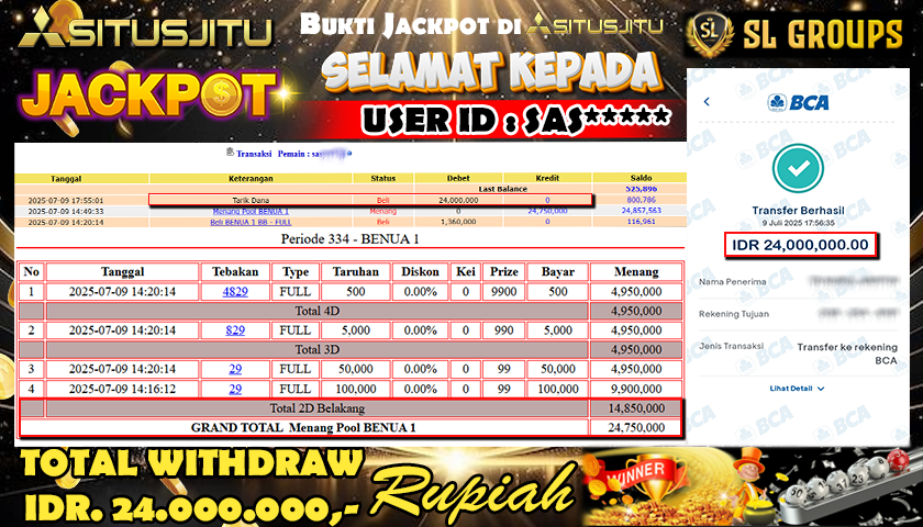 SITUSJITU id : SAS****** JACKPOT TOGEL BENUA Rp.24.000.000 ,- LUNAS