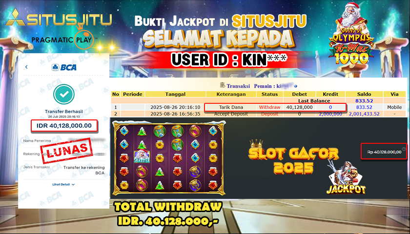 SITUSJITU id :  KIN*** JACKPOT SLOT DI GATES OF OLYMPUS XMAS 1000 Rp.40.128.000 ,- LUNAS