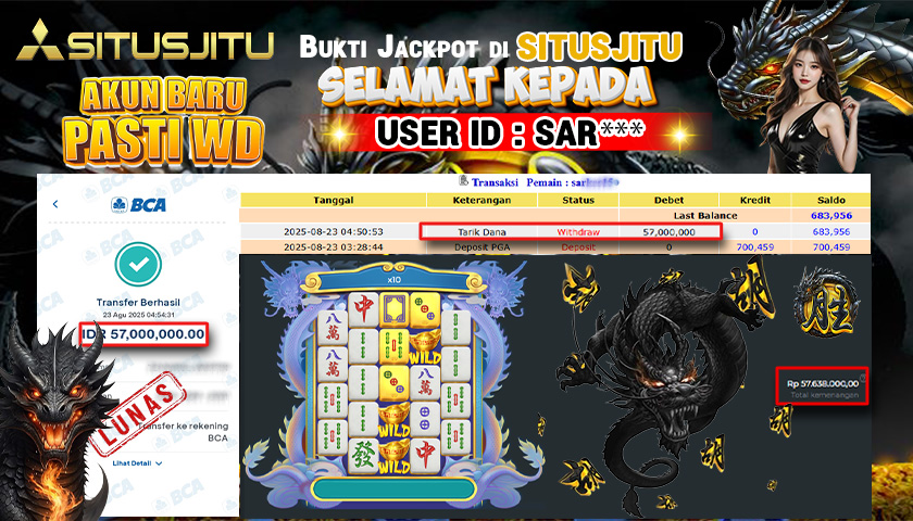SITUSJITU id :  SAR****** JACKPOT SLOT DI MAHJONG WINS 3 - BLACK SCATTER Rp.57.000.000 ,- LUNAS