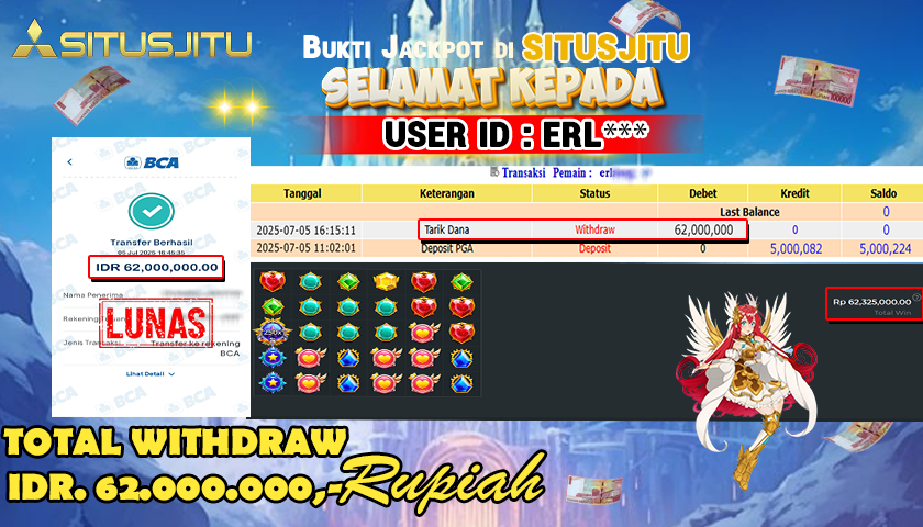 SITUSJITU  id : ERL*** MENANG BESAR DI SLOT STARLIGHT PRINCESS  1000 PRAGMATIC PLAY DENGAN TOTAL WITHDRAW Rp.62.000.000 ,- LUNAS