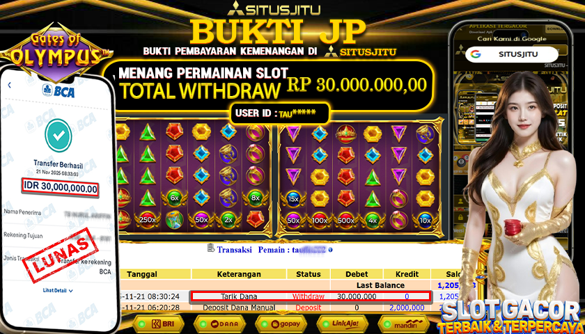SITUSJITU  id : TAU***** JACKPOT SLOT GATES OF OLYMPUS PRAGMATIC PLAY Rp.30.000.000,- LUNAS