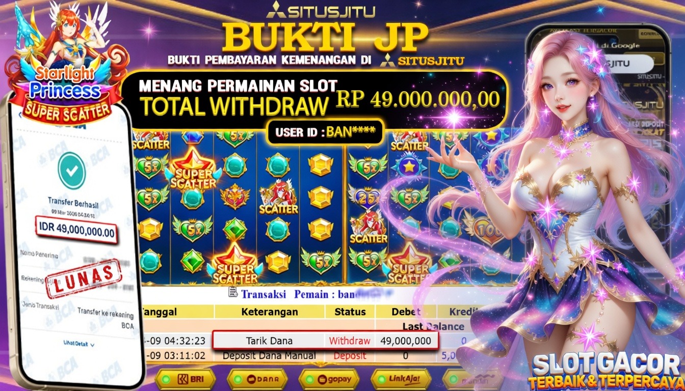 SITUSJITU id : BAN***** JACKPOT SLOT Starlight Princess Super Scatter PGSoft TOTAL WITHDRAW  Rp.49.000.000 ,- LUNAS