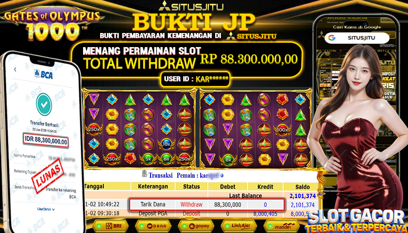 SITUSJITU  id : KAR****** JACKPOT SLOT GATES OF OLYMPUS 1000 PRAGMATIC PLAY Rp.88.300.000,- LUNAS